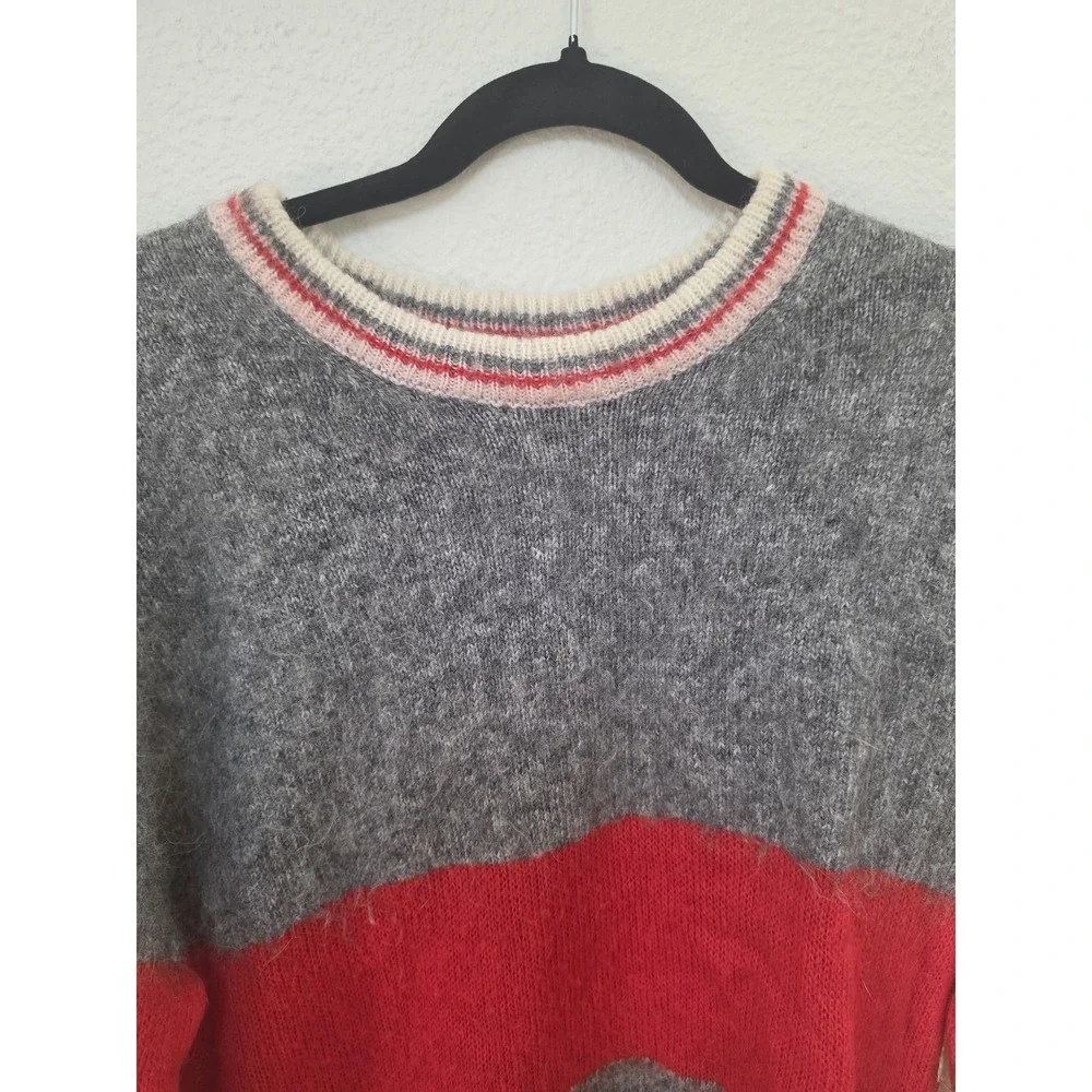 & Other Stories Striped Pullover Sweater M Grey Red Pink Crew Neck Wool